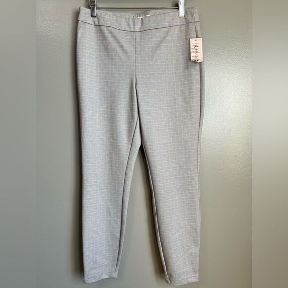 Nanette Lepore pull on grey white checkered ankle pants academia professional - Picture 2 of 16